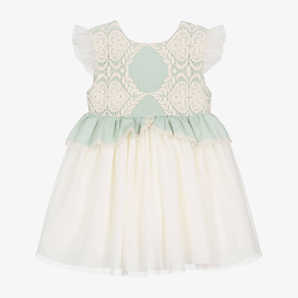 Abuela Tata-Girls Ivory & Mint Green Lace Dress | Childrensalon Outlet