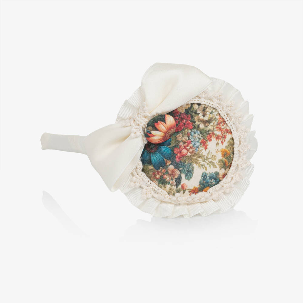 Abuela Tata-Girls Ivory & Multicoloured Vintage Floral Print Hairband | Childrensalon Outlet