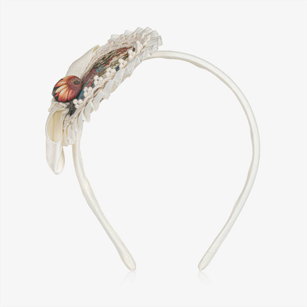 Abuela Tata-Girls Ivory & Multicoloured Vintage Floral Print Hairband | Childrensalon Outlet