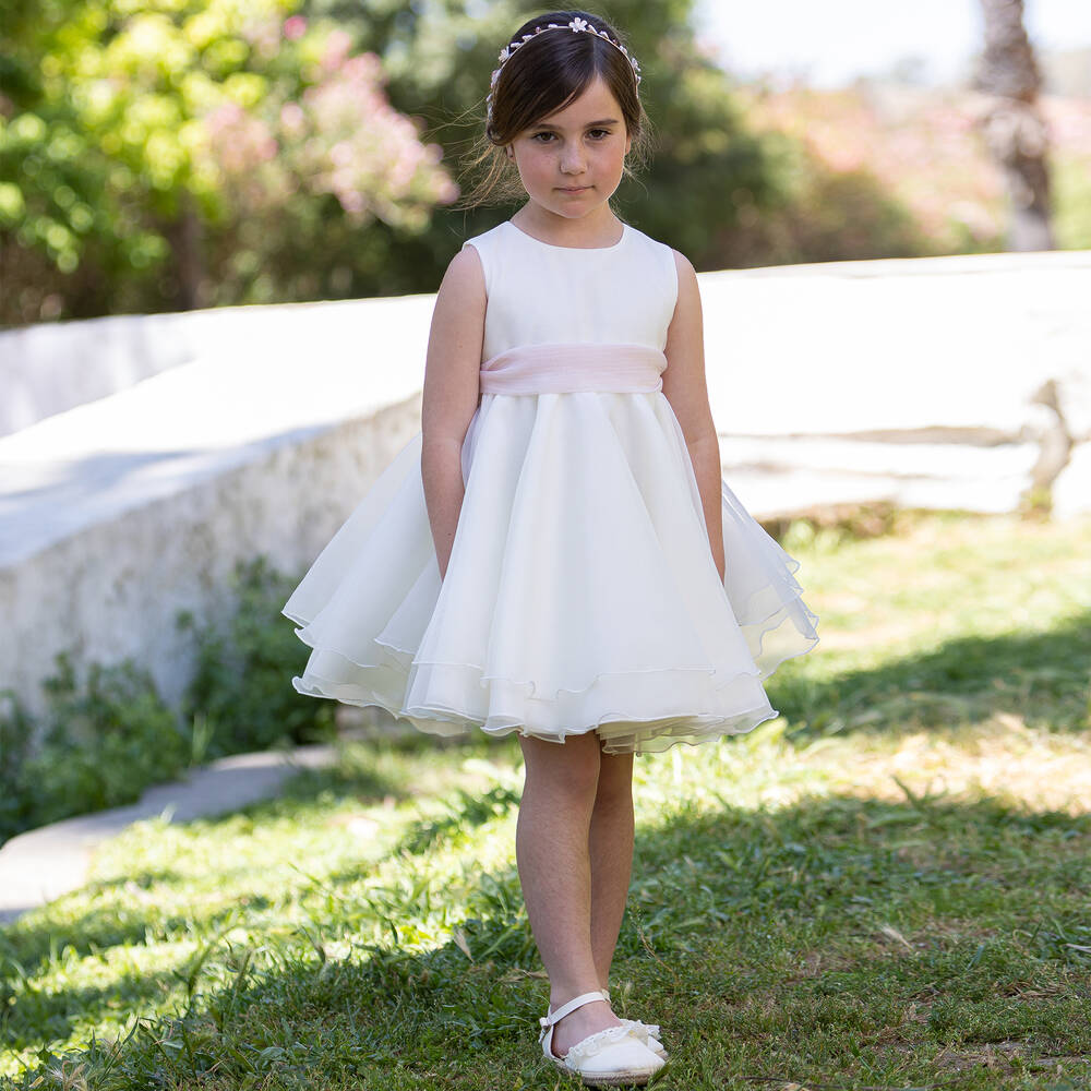 Abuela Tata-Girls Ivory Organza Dress | Childrensalon Outlet