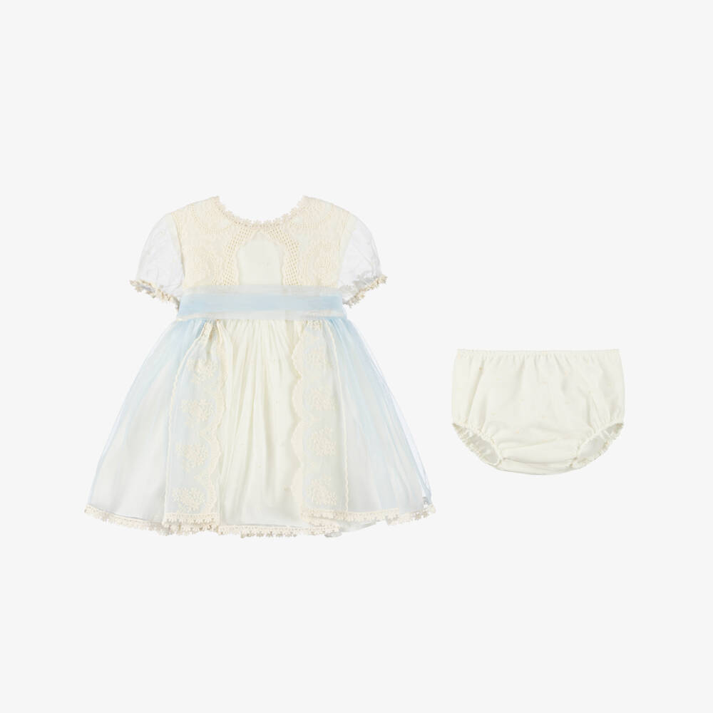 Abuela Tata-Girls Ivory & Pale Blue Tulle Dress Set | Childrensalon Outlet