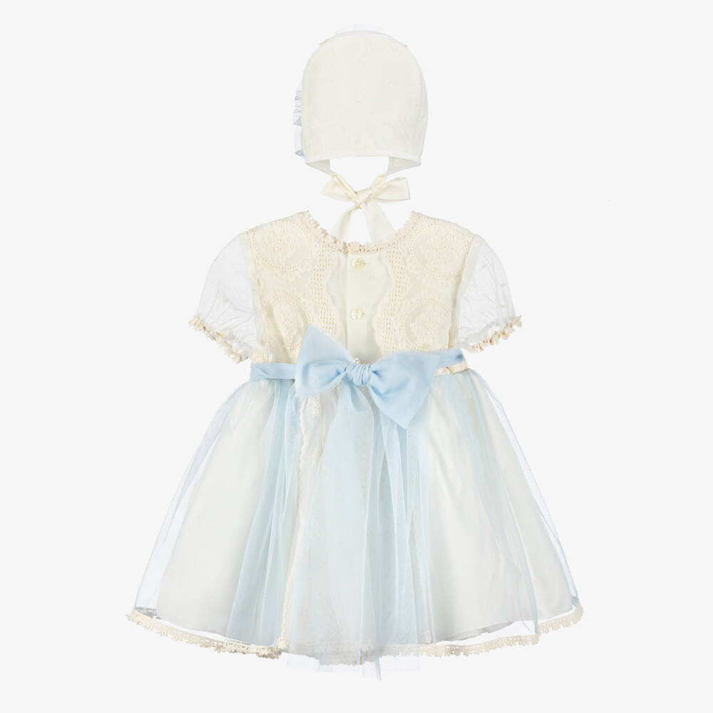 Abuela Tata-Girls Ivory & Pale Blue Tulle Dress Set | Childrensalon Outlet