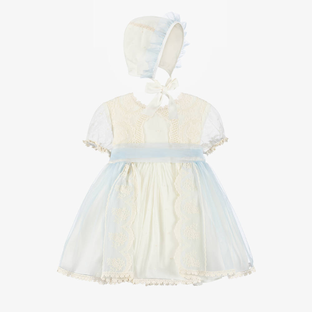 Abuela Tata-Girls Ivory & Pale Blue Tulle Dress Set | Childrensalon Outlet