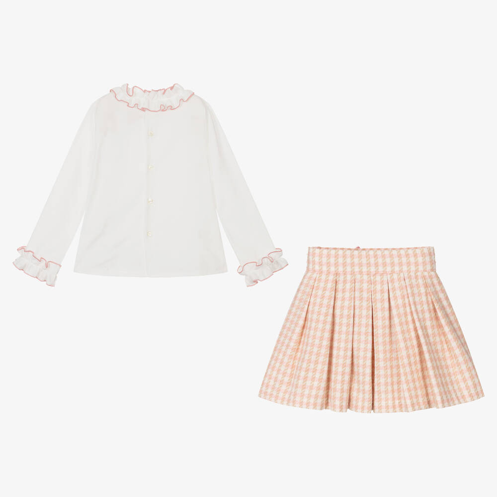 Abuela Tata-Girls Ivory & Pink Check Skirt Set | Childrensalon Outlet