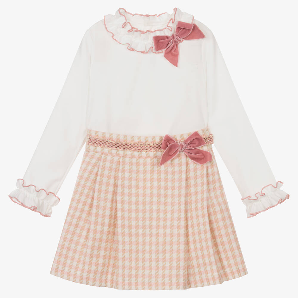 Abuela Tata-Кремовая блузка и розовая юбка в клетку | Childrensalon Outlet
