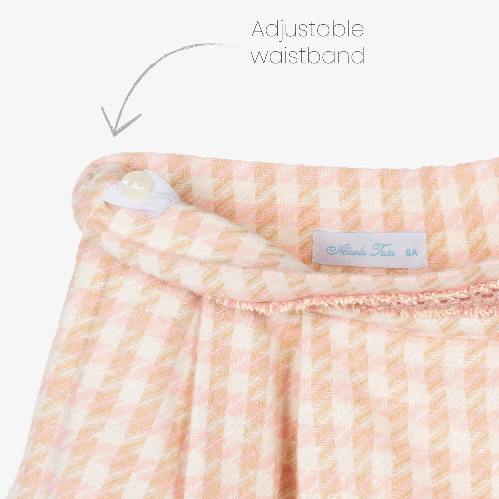 Abuela Tata-Girls Ivory & Pink Check Skirt Set | Childrensalon Outlet