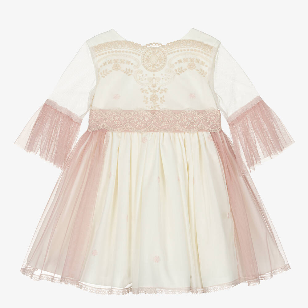 Abuela Tata - Besticktes Tüllkleid elfenbein/rosa | Childrensalon