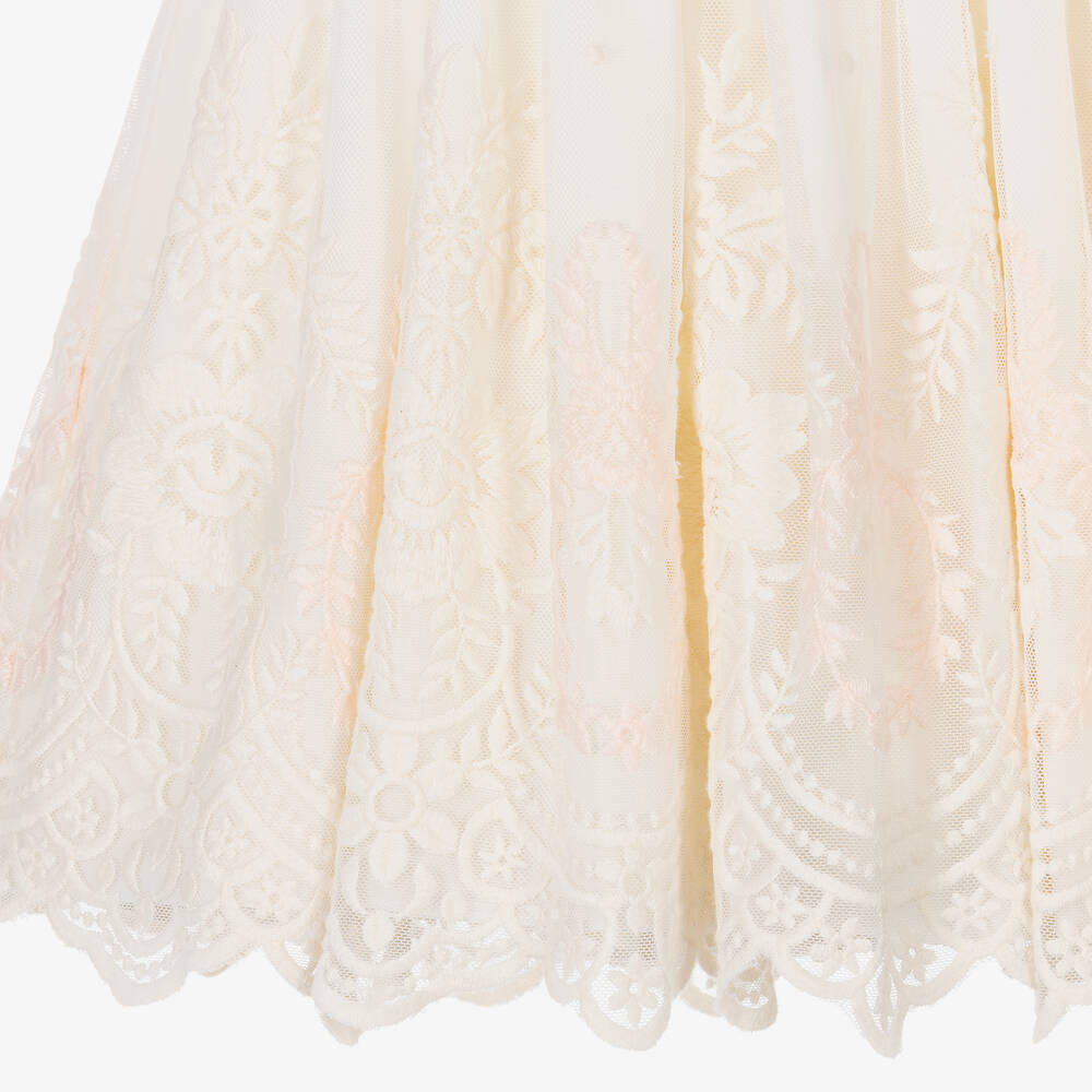 Abuela Tata-Girls Ivory & Pink Embroidered Tulle Dress | Childrensalon Outlet