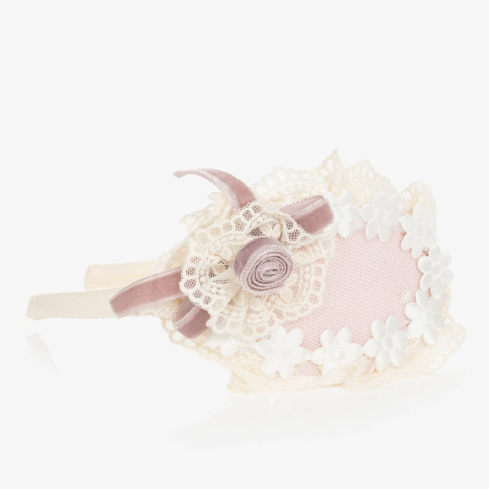 Abuela Tata-Girls Ivory & Pink Lace Hairband  | Childrensalon Outlet