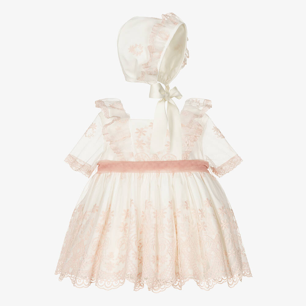 Abuela Tata-Girls Ivory & Pink Tulle Dress Set | Childrensalon Outlet