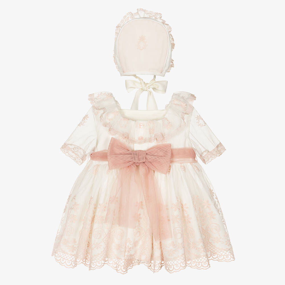 Abuela Tata-Кремово-розовый комплект с платьем из тюля | Childrensalon Outlet