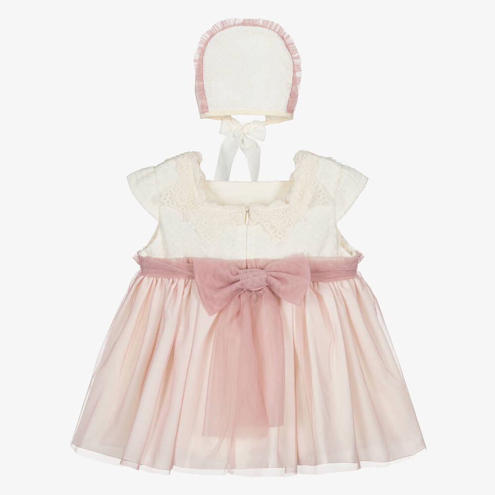 Abuela Tata-Girls Ivory & Pink Tulle Dress Set | Childrensalon Outlet