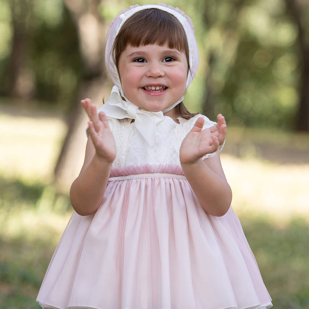 Abuela Tata-Girls Ivory & Pink Tulle Dress Set | Childrensalon Outlet