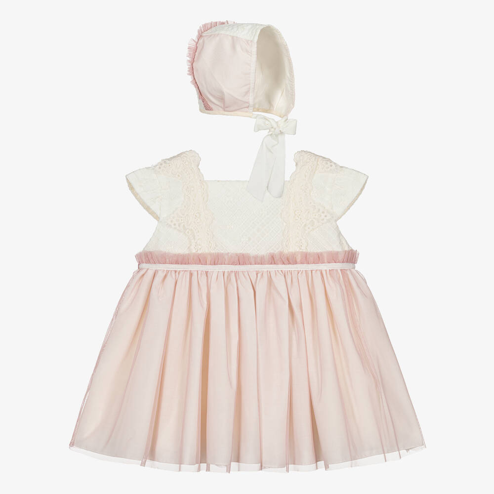 Abuela Tata-Girls Ivory & Pink Tulle Dress Set | Childrensalon Outlet