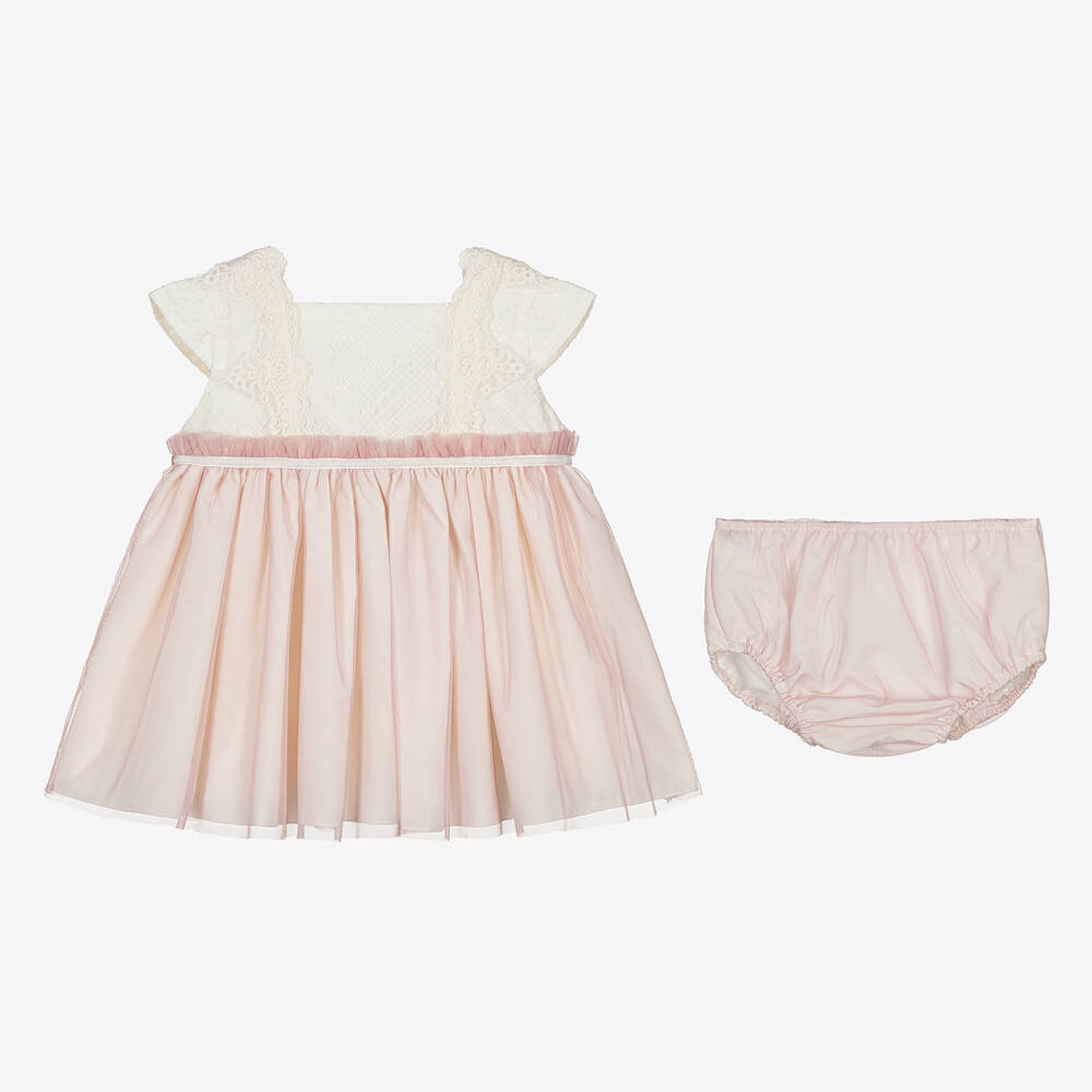 Abuela Tata-Girls Ivory & Pink Tulle Dress Set | Childrensalon Outlet