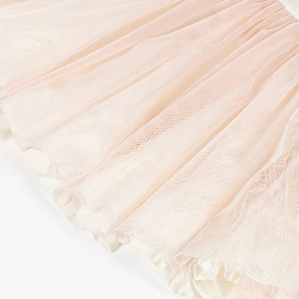 Abuela Tata-Girls Ivory & Pink Tulle Dress with Embroidered Detail | Childrensalon Outlet