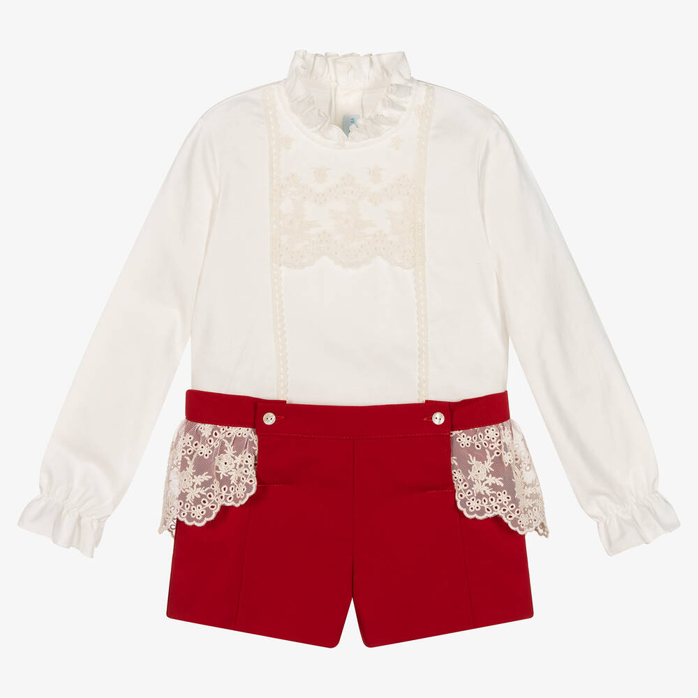 Abuela Tata - Кремовая рубашка и красные шорты с кружевом | Childrensalon