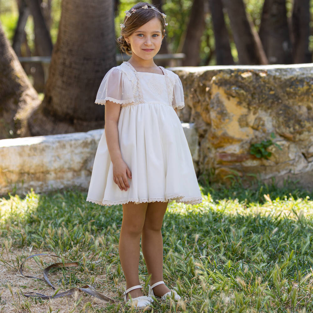 Abuela Tata Girls Ivory Tulle Embroidered Dress