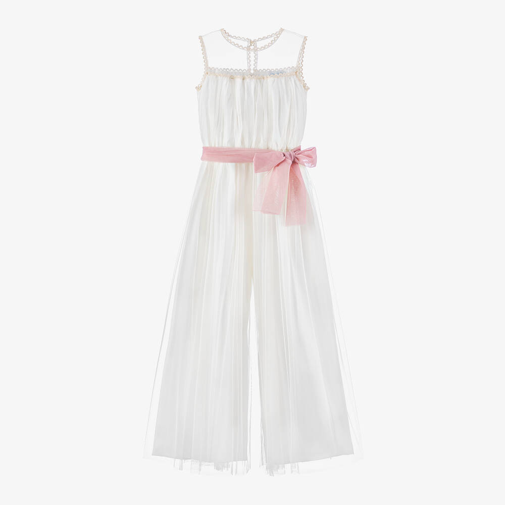 Abuela Tata-Girls Ivory Tulle Jumpsuit | Childrensalon Outlet