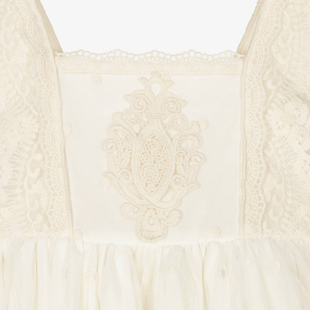 Abuela Tata-Girls Ivory Tulle & Lace Dress  | Childrensalon Outlet