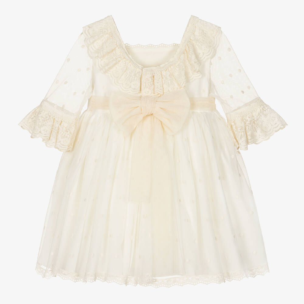 Abuela Tata-Girls Ivory Tulle & Lace Dress  | Childrensalon Outlet