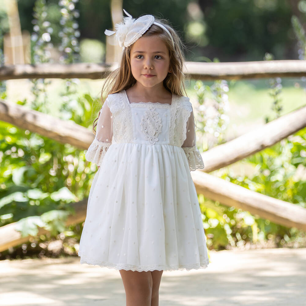 Abuela Tata-Girls Ivory Tulle & Lace Dress  | Childrensalon Outlet