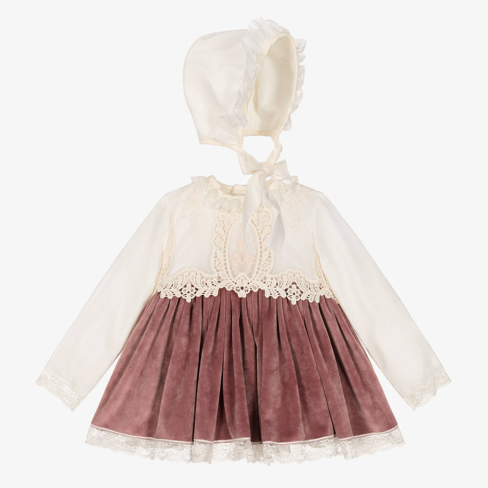 Abuela Tata - Кремово-розовый комплект с платьем из велюра и тюля | Childrensalon