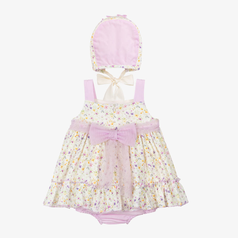 Abuela Tata-Girls Lilac Purple & Yellow Floral Dress Set | Childrensalon Outlet