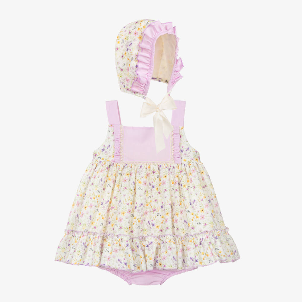 Abuela Tata-Girls Lilac Purple & Yellow Floral Dress Set | Childrensalon Outlet