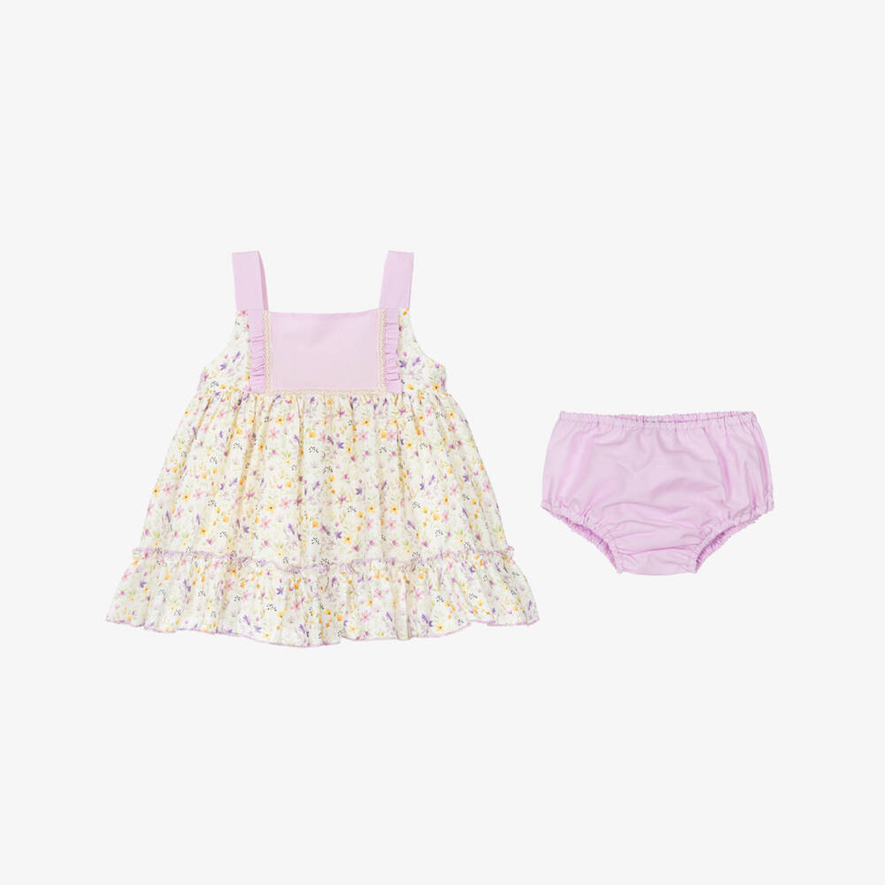 Abuela Tata-Girls Lilac Purple & Yellow Floral Dress Set | Childrensalon Outlet