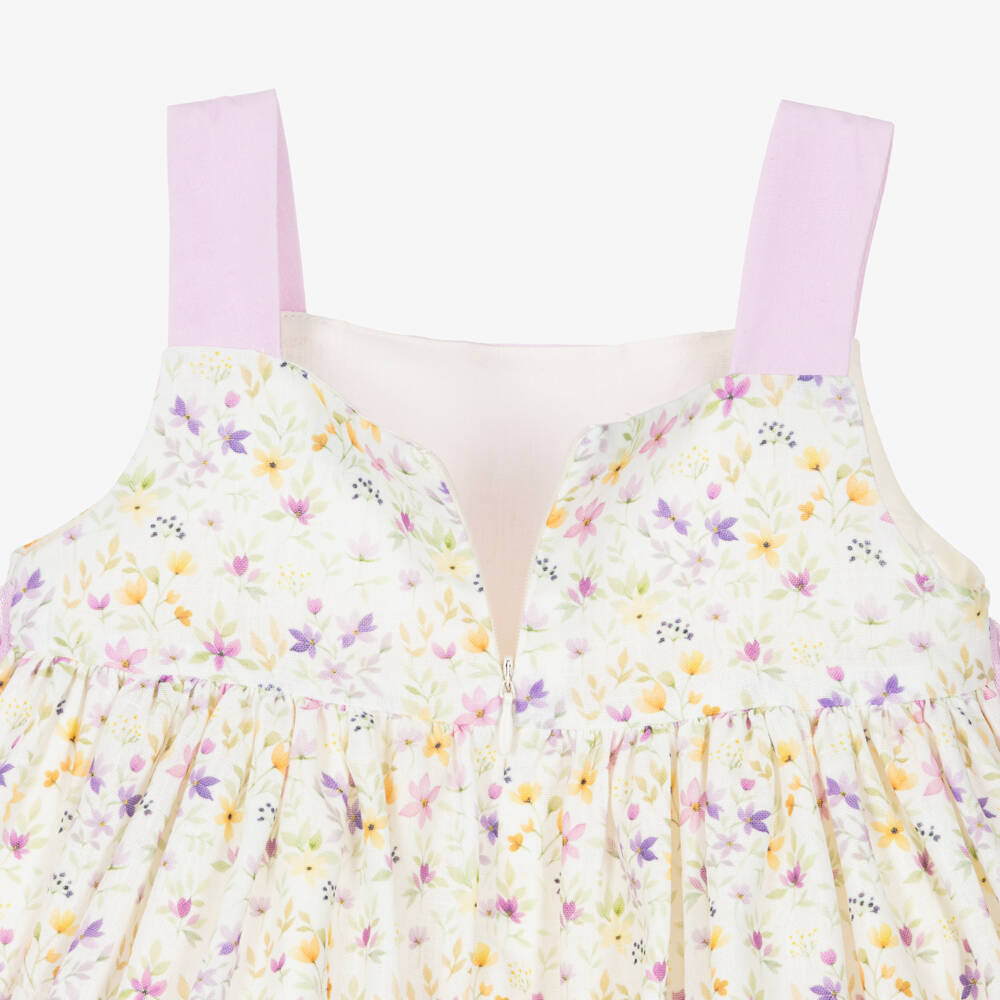 Abuela Tata-Girls Lilac Purple & Yellow Floral Dress Set | Childrensalon Outlet