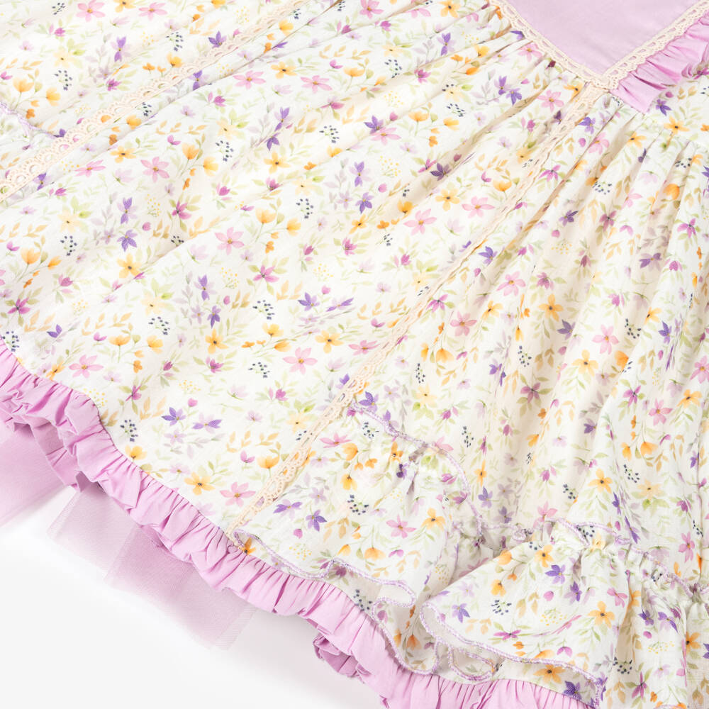 Abuela Tata-Girls Lilac Purple & Yellow Floral Print Dress | Childrensalon Outlet