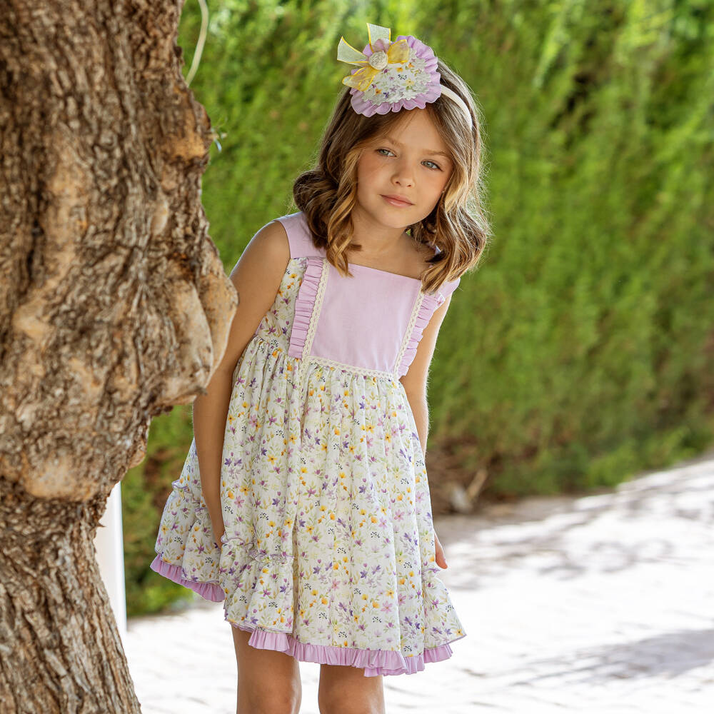 Abuela Tata-Girls Lilac Purple & Yellow Floral Print Dress | Childrensalon Outlet