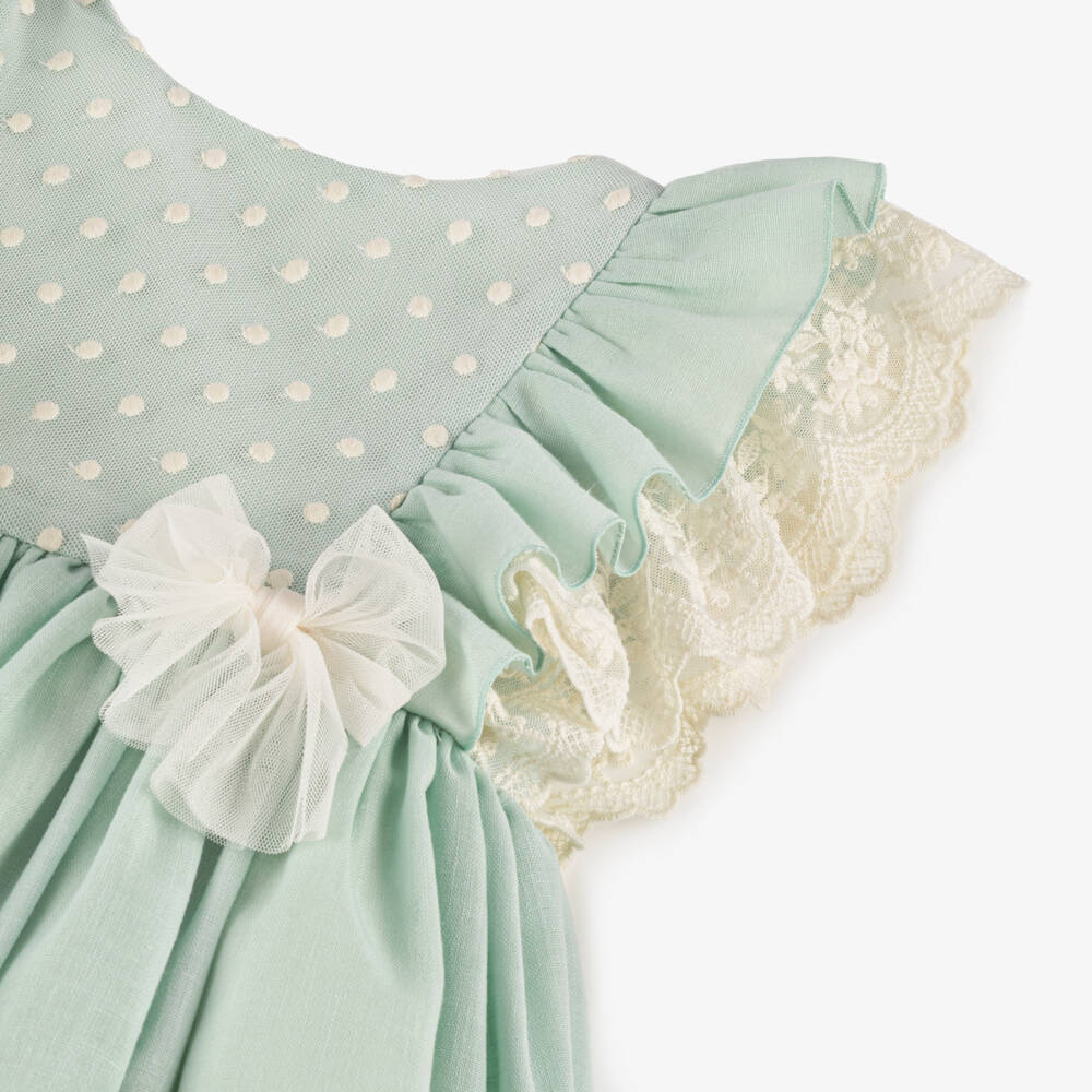 Abuela Tata-Girls Mint Flutter & Ribbon Dress | Childrensalon Outlet