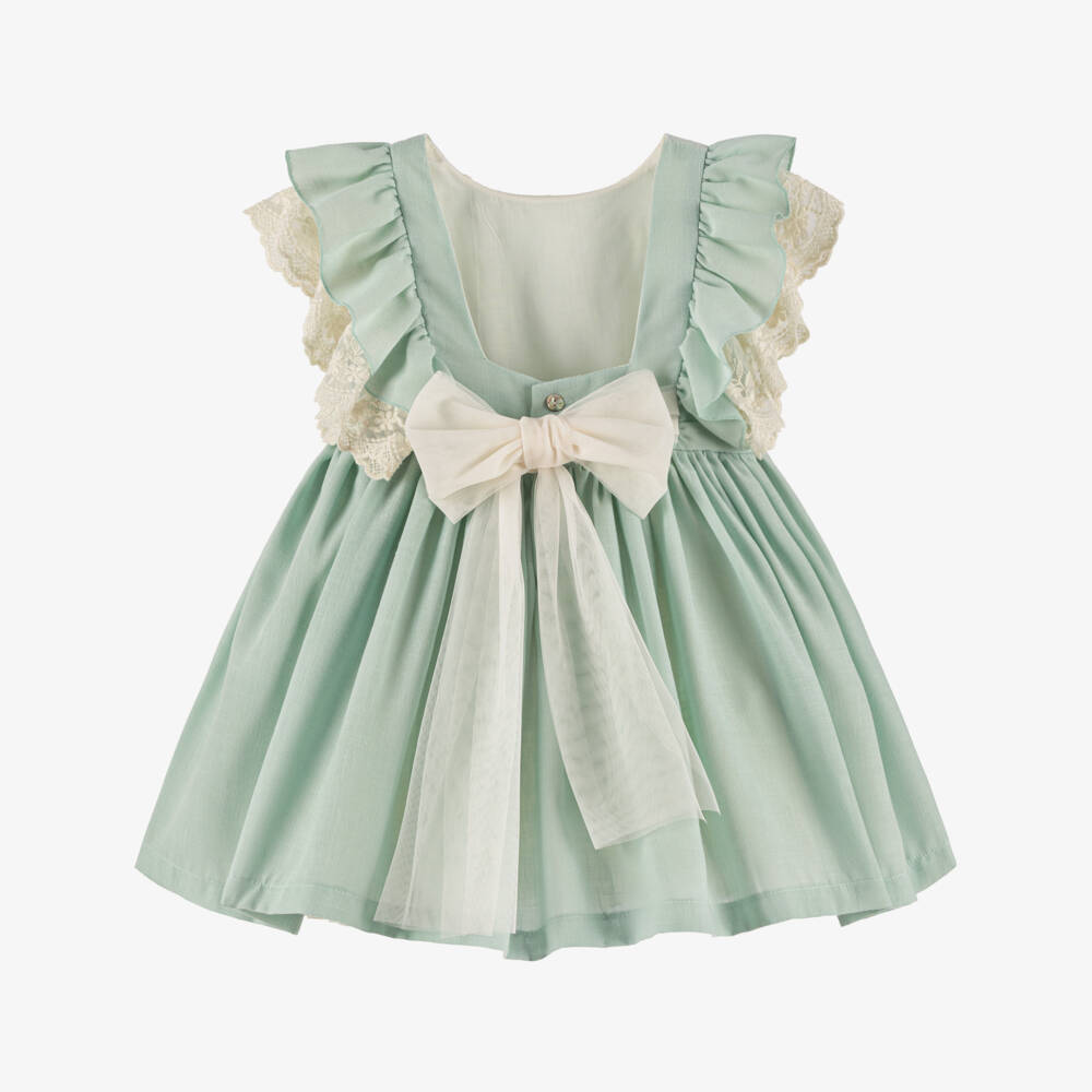 Abuela Tata-Girls Mint Flutter & Ribbon Dress | Childrensalon Outlet