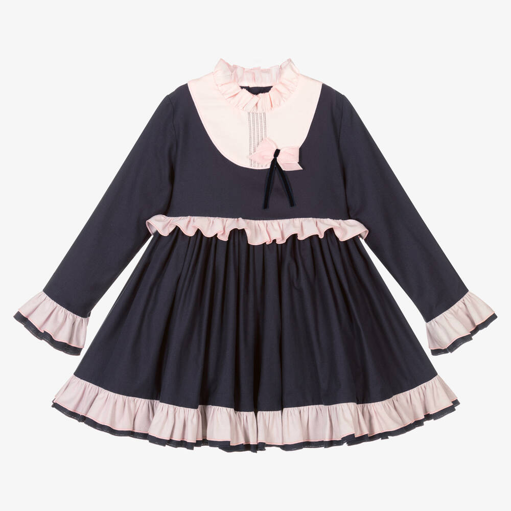 Abuela Tata - Robe bleu marine et rose à volants | Childrensalon