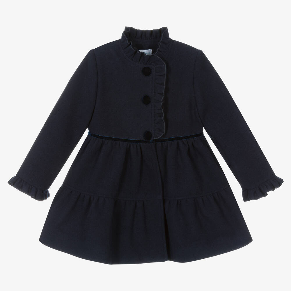 Abuela Tata - Girls Navy Blue Ruffle Coat | Childrensalon