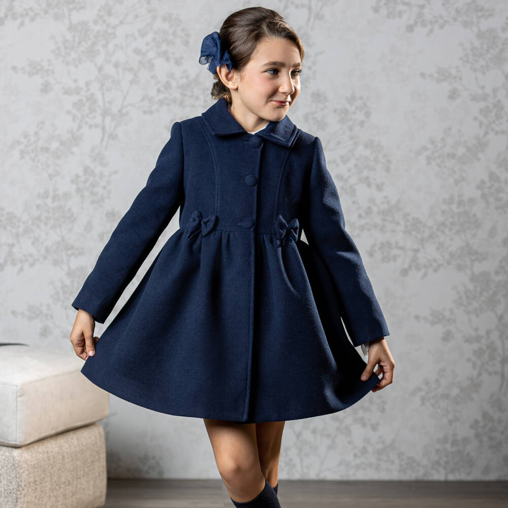 Abuela Tata-Girls Navy Heritage Ruffle Coat | Childrensalon Outlet
