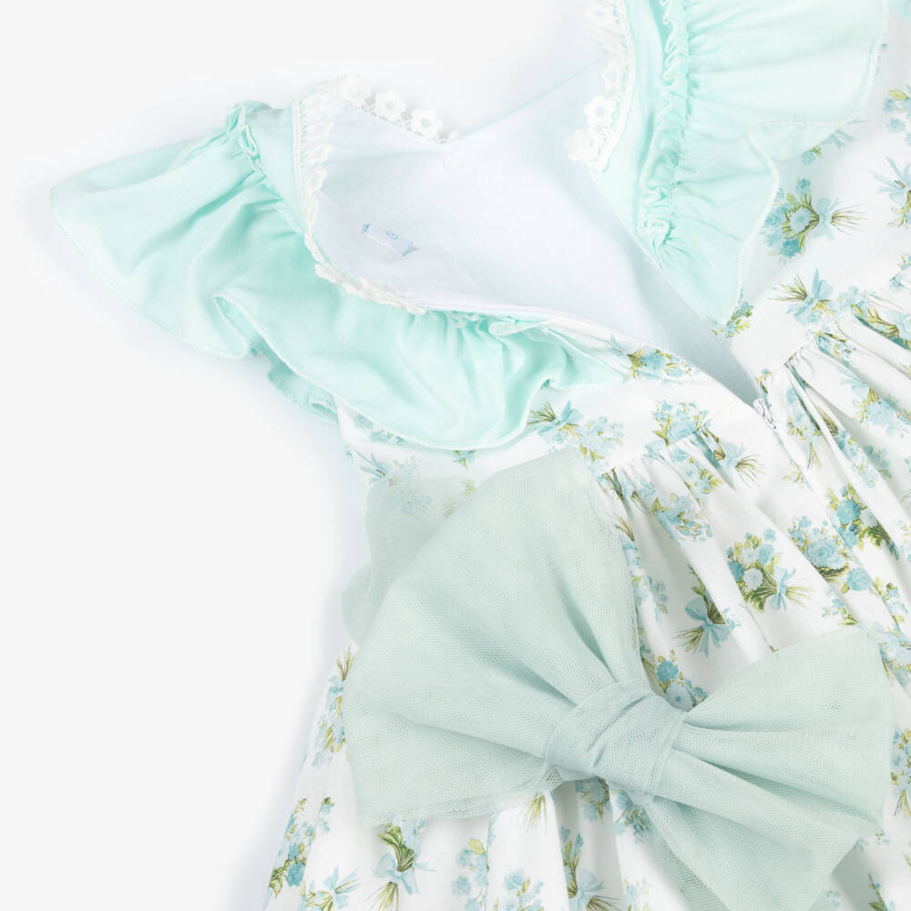 Abuela Tata-Girls Pale Turquoise Floral Print Dress | Childrensalon Outlet
