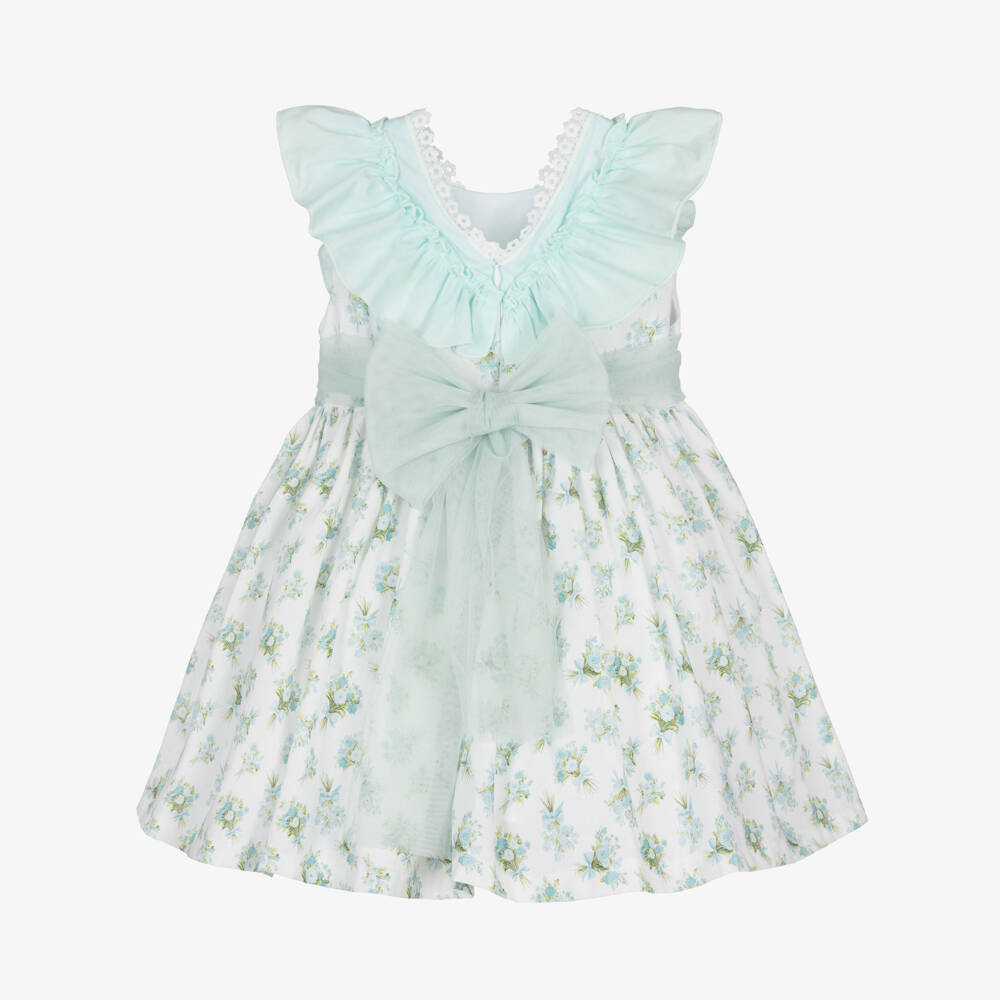 Abuela Tata-Girls Pale Turquoise Floral Print Dress | Childrensalon Outlet
