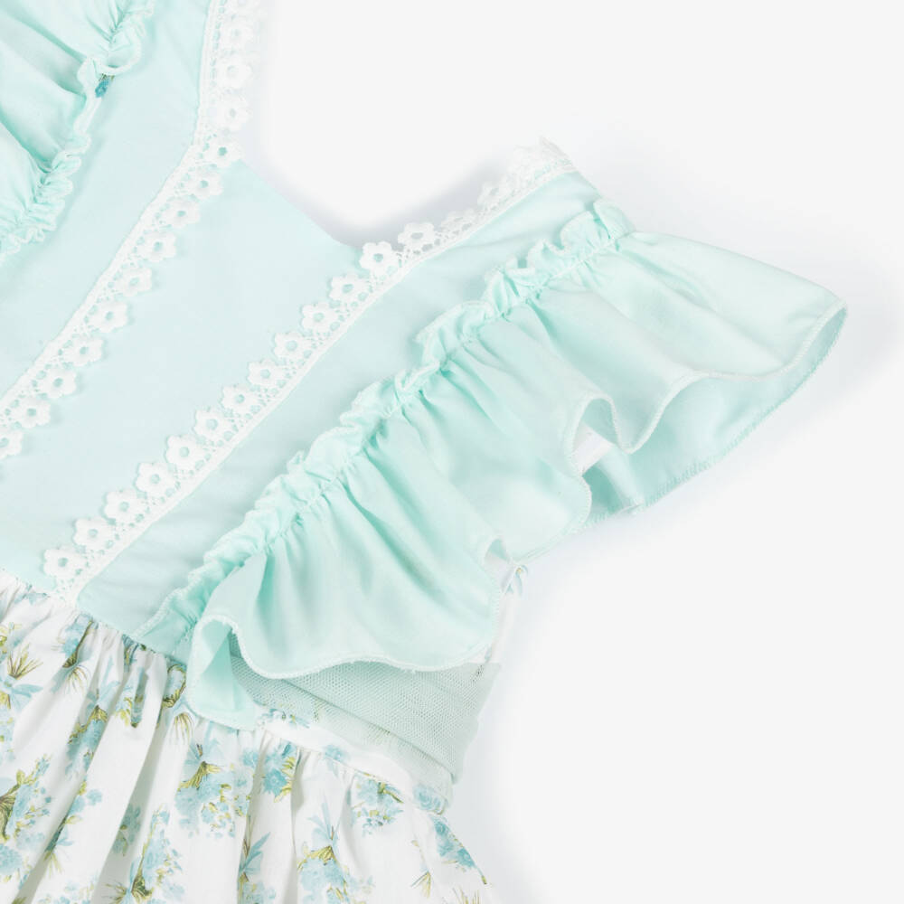 Abuela Tata-Girls Pale Turquoise Floral Print Dress | Childrensalon Outlet