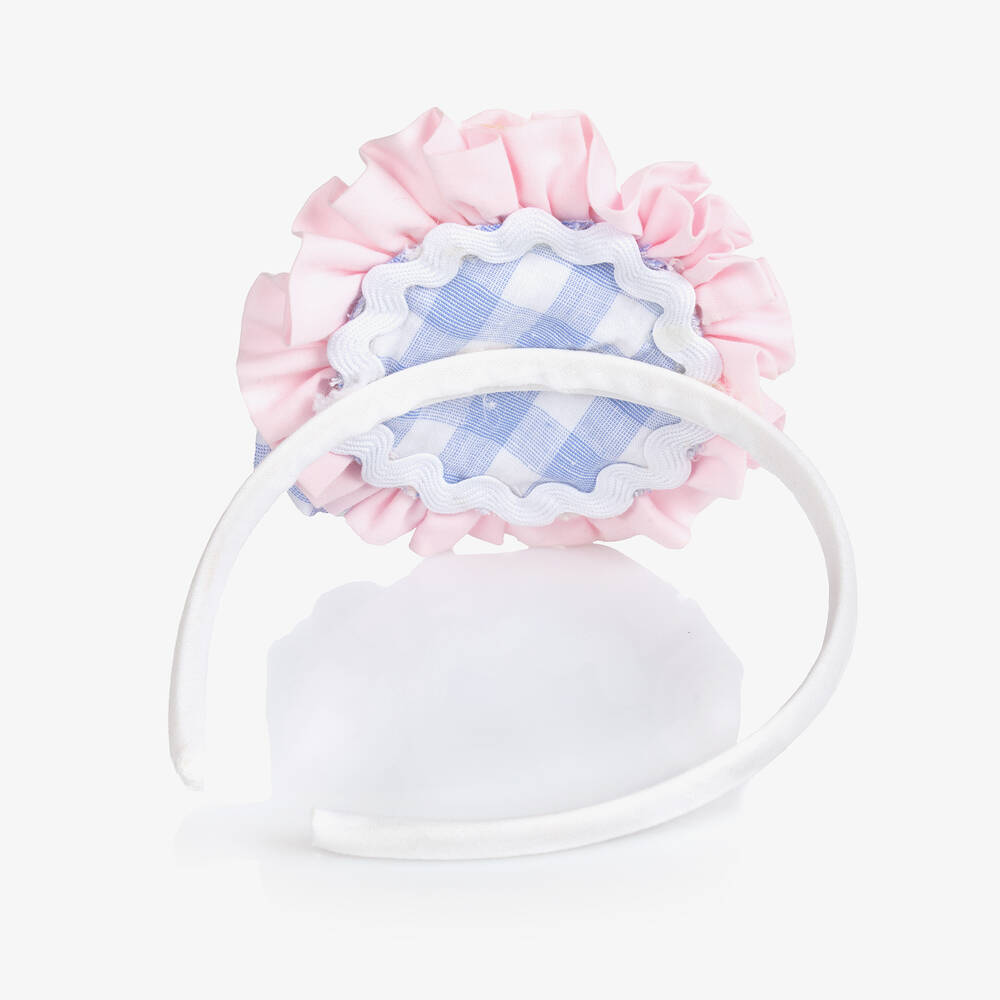 Abuela Tata-Girls Pink & Blue Gingham Hairband | Childrensalon Outlet