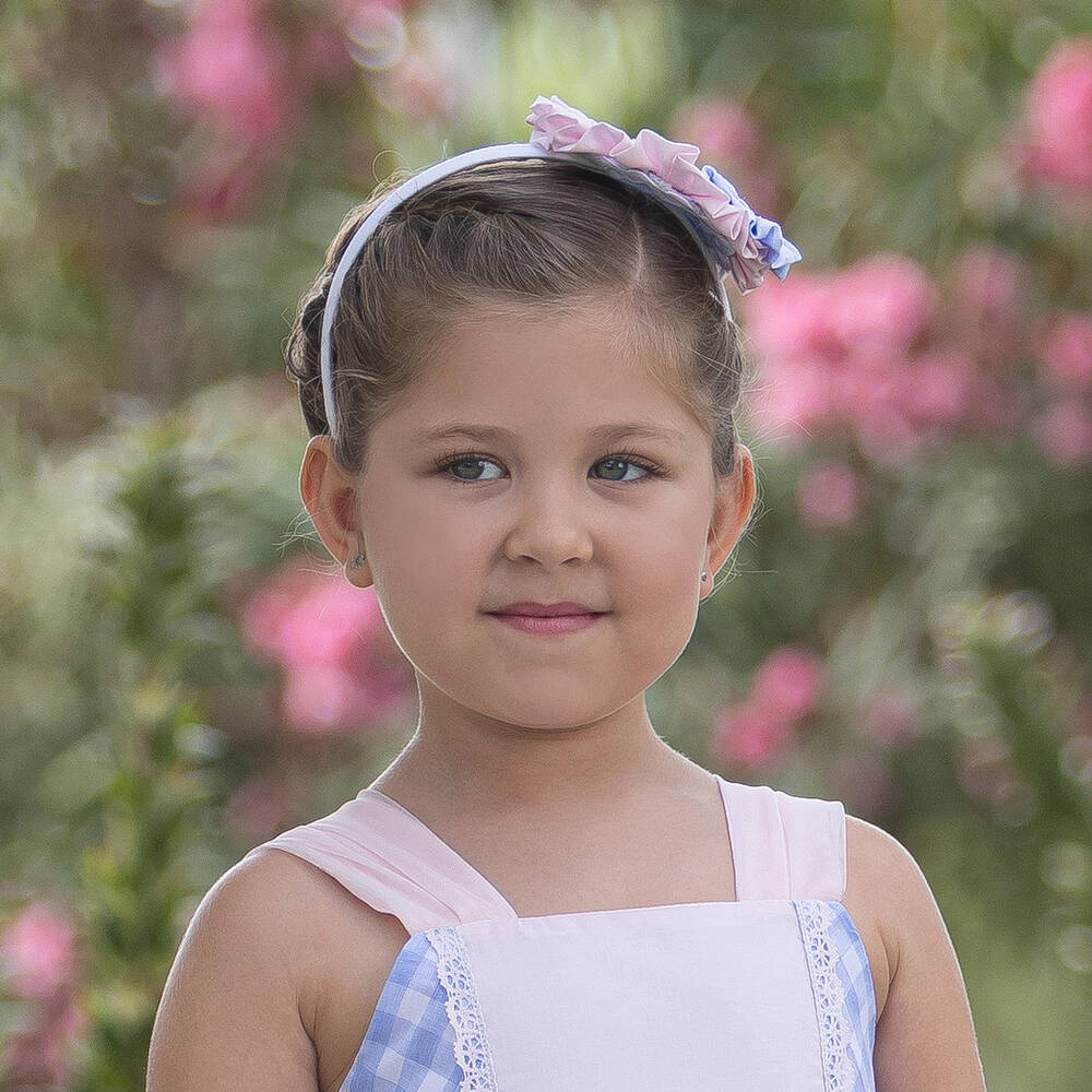 Abuela Tata-Girls Pink & Blue Gingham Hairband | Childrensalon Outlet