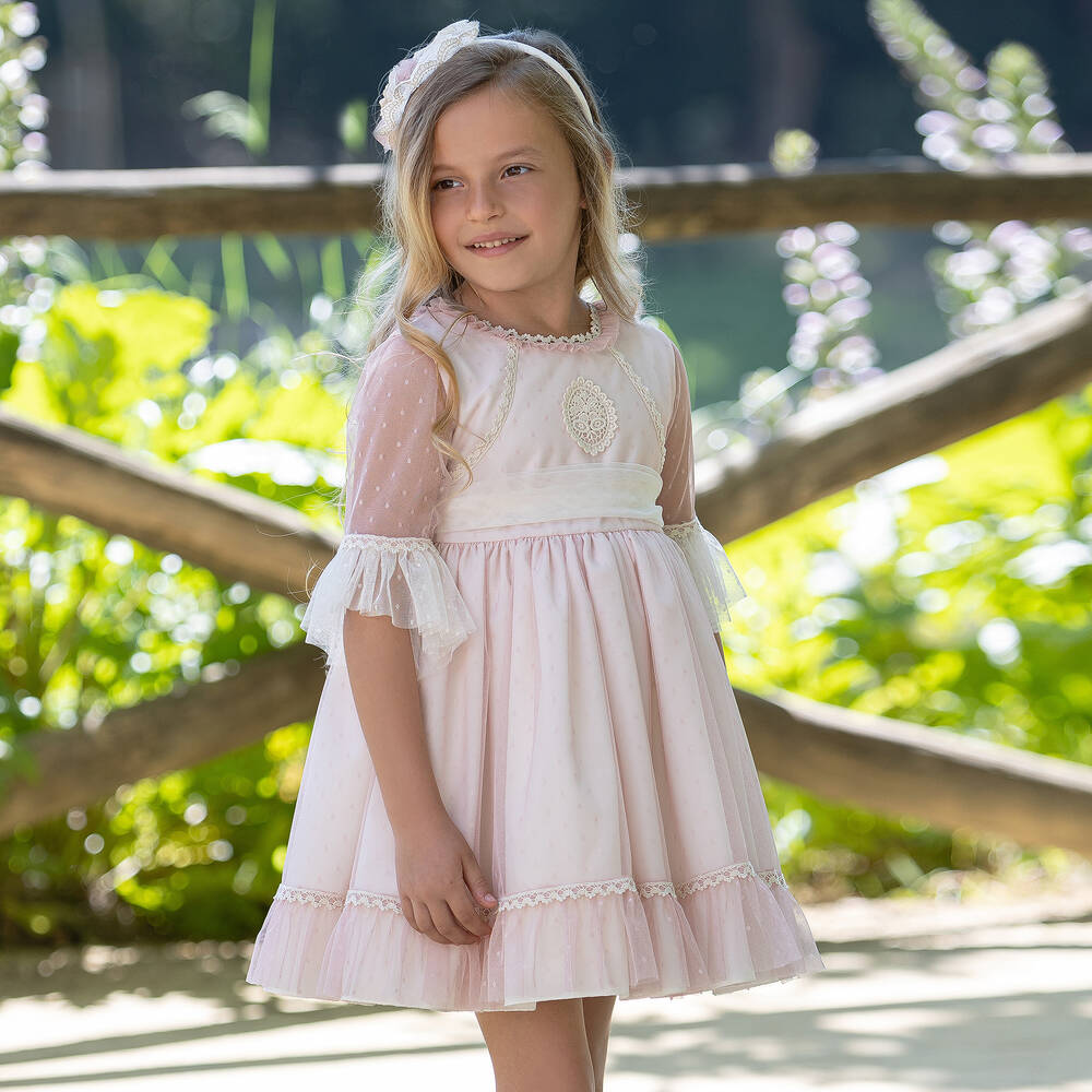 Abuela Tata-Кремово-розовое платье из тюля | Childrensalon Outlet