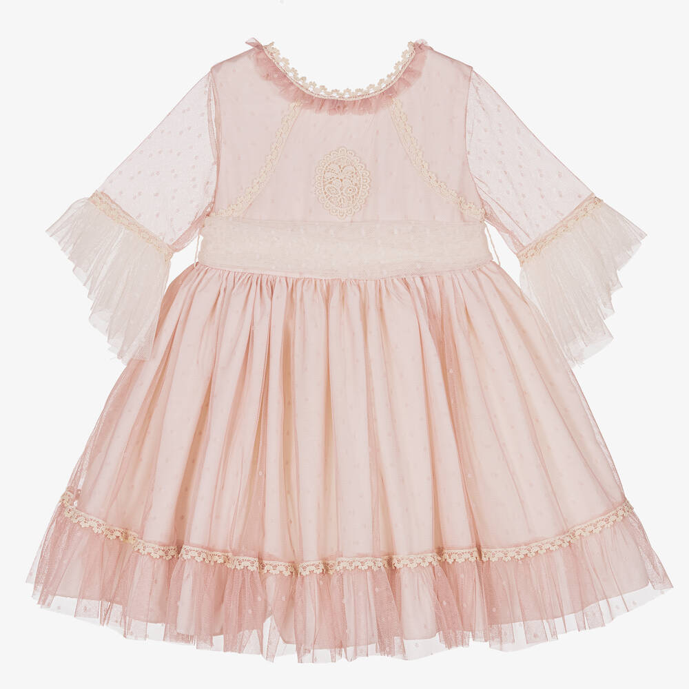 Abuela Tata - Robe rose et ivoire en tulle fille | Childrensalon