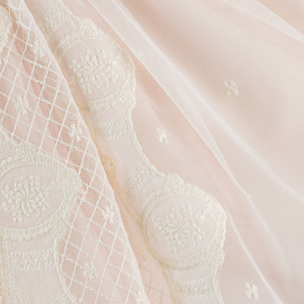 أبويلا تاتا-فستان قطن مزين بدانتيل وتول لون زهري وعاجي | Childrensalon Outlet