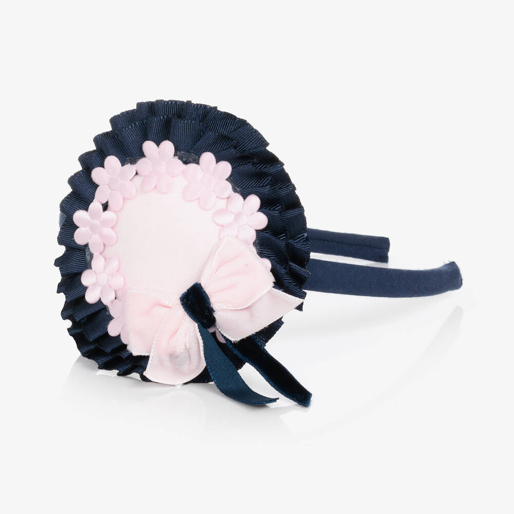 Abuela Tata-Girls Pink & Navy Blue Rosette Hairband | Childrensalon Outlet