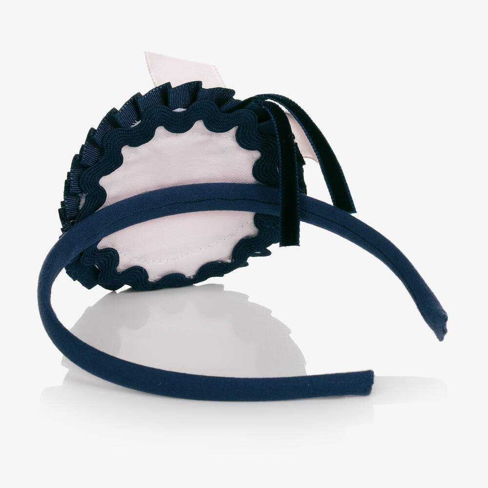Abuela Tata-Girls Pink & Navy Blue Rosette Hairband | Childrensalon Outlet