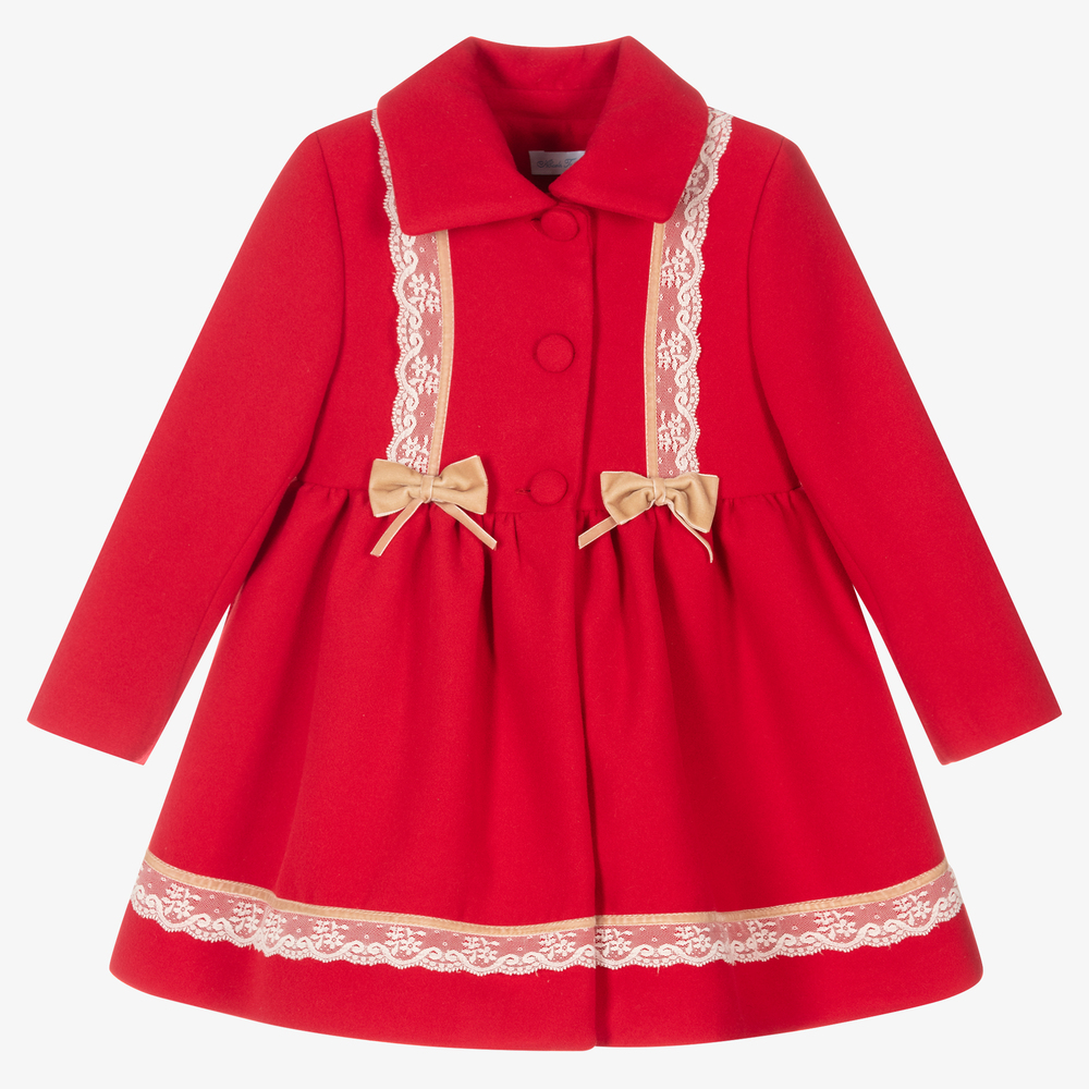 Abuela Tata - Girls Red Bow Coat | Childrensalon