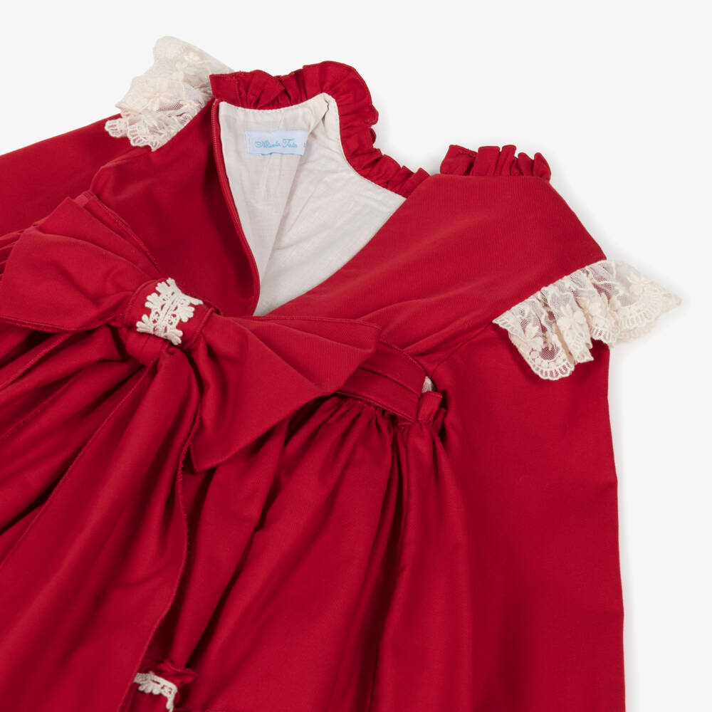 Abuela Tata-Girls Red Cotton & Ivory Lace Dress | Childrensalon Outlet
